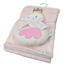 J14038: Baby Plush Swan Rattle Toy & Blanket Set